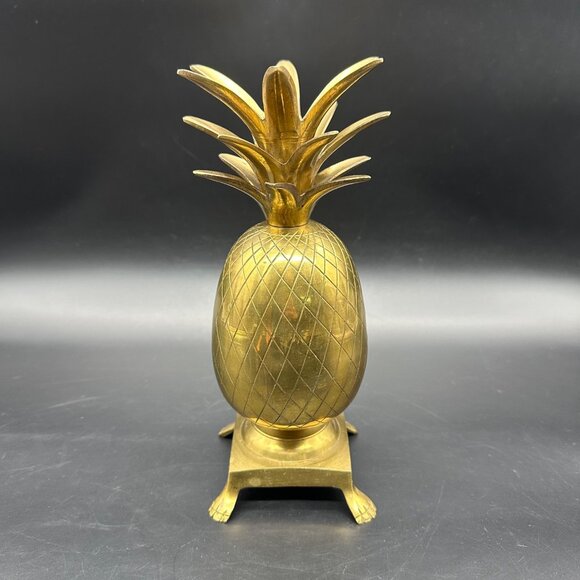 Vintage Brass Pineapple Candlestick Holder Statue Paw Feet Tropical Fruit Decor - Picture 4 of 14